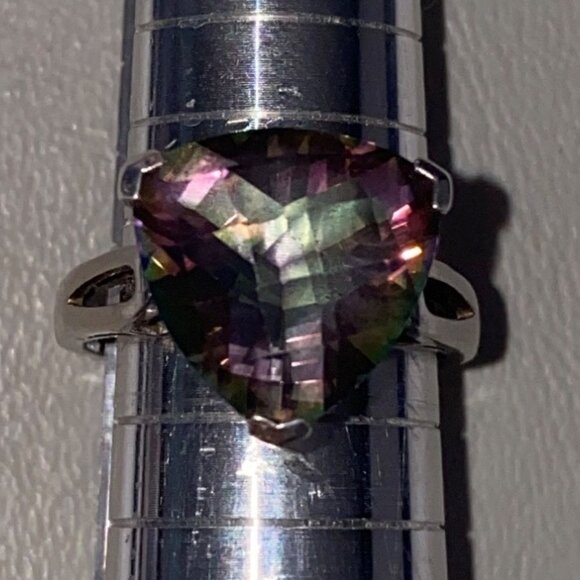 Spinel Trillion Cut Ring Size 6.5 6.91 ct. 14mm Faceted Triangle Sterling Silver - Picture 2 of 16